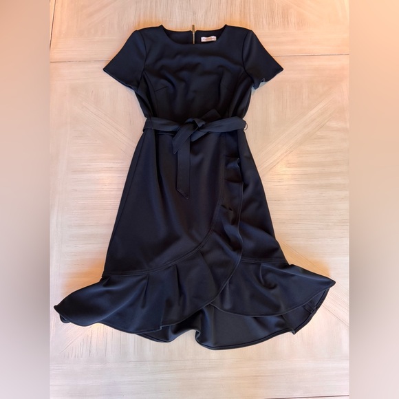 Calvin Klein Boat Neck Ruffle Hem Faux Wrap Dress – Black – Size 4 – Like New - Picture 14 of 16